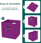 Black Foldable Storage Cubes Bins, Fabric Storage Box Cubes Organizer Baskets with Dual Handles for Home Organizer,Set of 6,(Purple) - Image 6