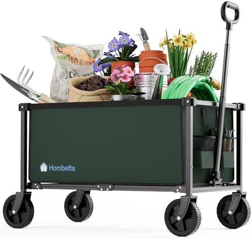 29.3" Collapsible Wagon Cart, 150L Heavy Duty Folding Utility Wagon with Wheels, 260 lbs Load, Portable Rolling Cart for Garden, Shopping, Sports, Camping, Army Green by Hombetta