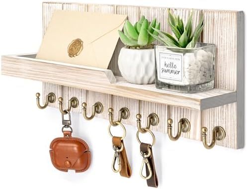 Rebee Vision Key Holder Wall Mount with 7 Hooks for Entryway, Natural Wood by REBEEVISION