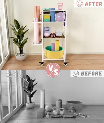 Yoga Mat Storage Rack with Wheels, 3 Tier Home Gym Workout Equipment Organizer for Dumbbells, Kettlebells, Foam Rollers - Image 2