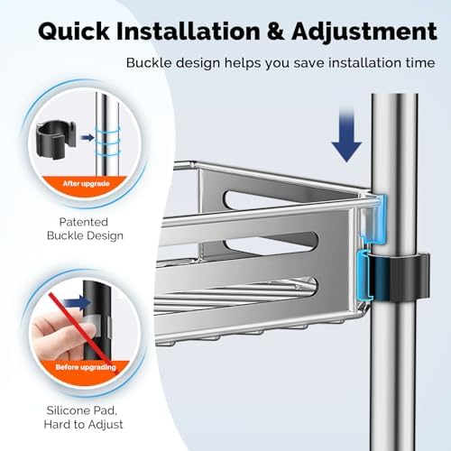 HAMITOR Shower Caddy Tension Pole, 4 Tier Corner Shower Shelves - Silver - Image 3