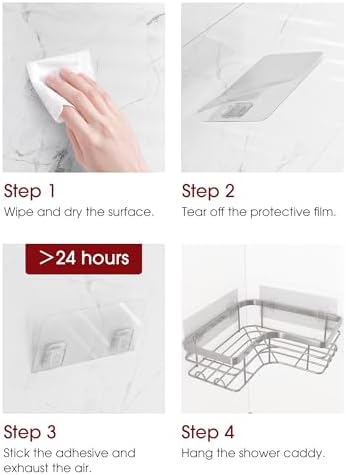 Sakugi Corner Shower Caddy - 2 Pack, Adhesive Shower Organizers, Rustproof Stainless Steel Shower Shelves with 8 Hooks, No Drilling Bathroom Organizers and Storage Racks, Space-Saving, Silver, X-Large - Image 3