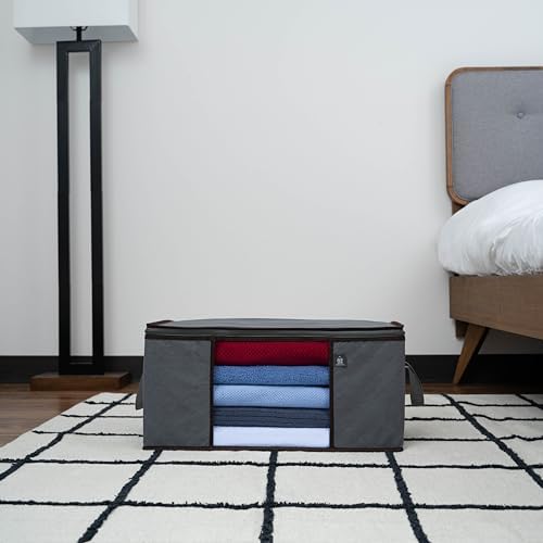 VENO 3 Pack Large Clothes Storage Bag with Reinforced Handle 13 Gallon | Thick Container Bins Organizer for Blankets, Comforters, Bedding, Foldable w/ Sturdy Zipper, Clear Window, Grey(13.3 Gallon) - Image 4