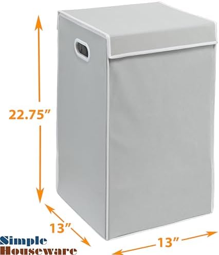Simple Houseware Foldable Laundry Hamper Basket with Lid and Bag, Gray - Image 5