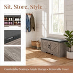 HOMSHO Farmhouse Shoe Storage Bench with 2 Barn Doors & Padded Seat Cushion - Image 4