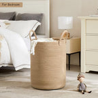 80L Extra Large Jute Woven Rope Laundry Basket Tall Wicker Hamper - Image 2