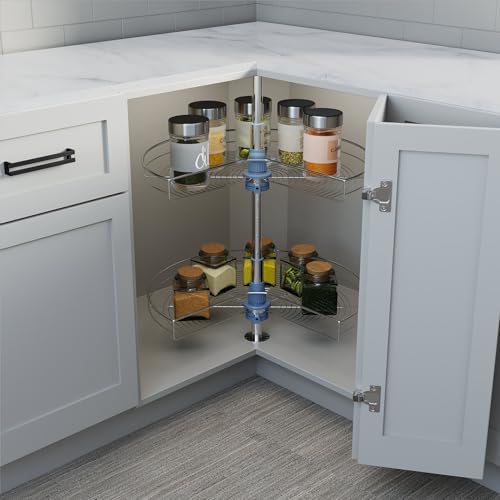 Dowell Base Cabinet Kidney Shape Dia.24 270° Lazy Susan, 2 Shelves, Kitchen Base Corner Cabinet Organizer (Chrome 4001 270 24) - Image 3
