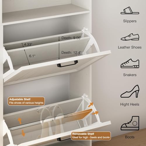Hidden Shoe Storage Cabinet with 4 Flip Drawers & Open Storage - Image 3