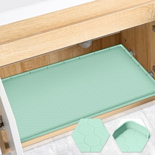 Silicone Under Sink Mat 34"x22", Waterproof Cabinet Liner, MintGreen by FORWOS