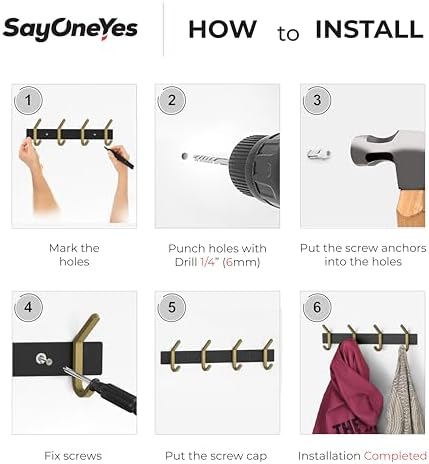 Coat Rack Wall Mount – Black and Gold Hook Rail with 4 Double Coat Hooks, 12 Inch Stainless Steel Wall Hooks for Entryway, Bathroom, Bedroom, Closet, Towel, Hat, Bag, Heavy Duty Organizer - Image 7