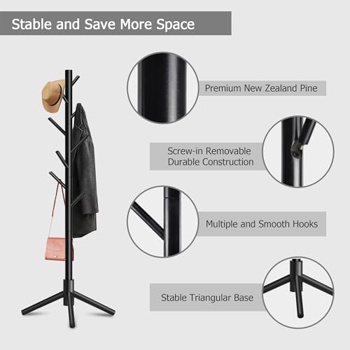 8-Hook Freestanding Coat Rack 3 Adjustable Heights Sturdy Black - Image 5