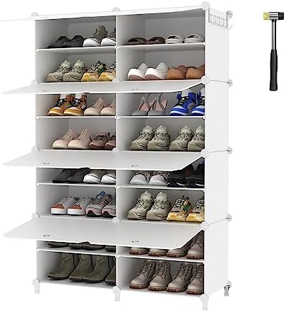 AWTATOS 8 Tiers Shoe Rack Organizer, 32 Pair Shoe Storage Cabinet, White by AWTATOS