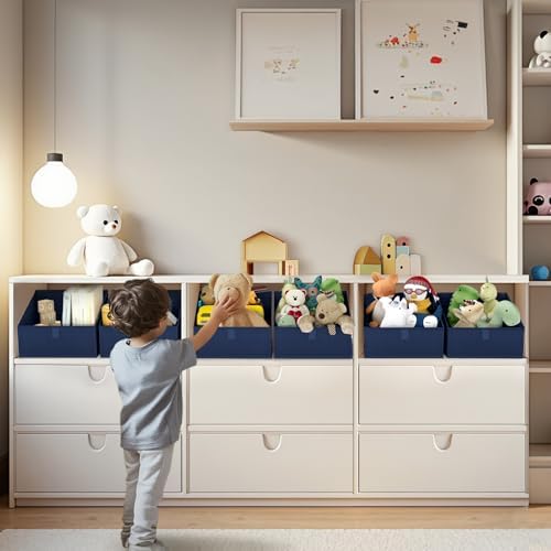 DIMJ Closet Storage Bins 8 Pack - Fabric Trapezoid Organizer Bin, Foldable Storage Baskets for Shelves, Closet Shelf Organizer, Clothing Storage Box for Toys, Books, Towel, Clothes,Navy Blue - Image 3