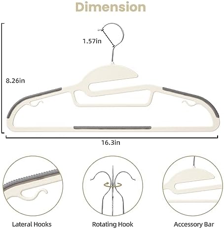 BAGAIL Plastic Hangers 50 Pack with Non-Slip Design,0.2 Inches Thick, 360°Swivel Hook Space Saving Organizer for Bedroom Closet,Shirts,Pants(Beige- S Shaped) - Image 2