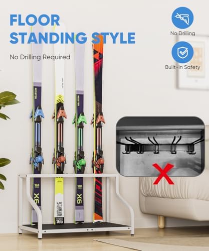 Mondazie Ski Storage Rack for Garage, 4 Pair White - Image 5