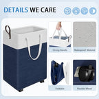 HomeHacks 90L Rolling Laundry Basket with 4 Wheels Collapsible Blue - Image 3