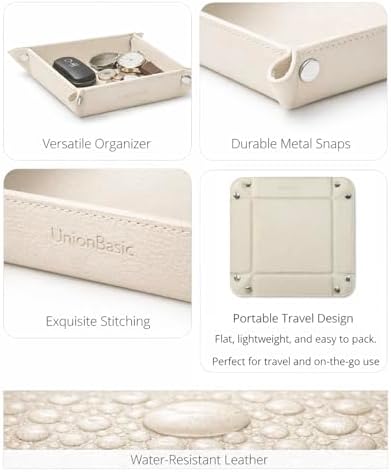 UnionBasic Valet Tray, Jewelry Tray for Rings Watches Earrings, Entryway Catchall Caddy for Coins Keys Change, Nightstand Organizer Bedside Valet Holder, Trays for Electronic Gadgets, Lychee Beige - Image 2