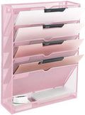 EASEPRES 6 Tier Mesh Hanging Wall File Organizer, Desk Vertical Mail Paper Document Folder Holder Rack with Bottom Tray and Nametag Label for Office Home School, Pink by EASEPRES