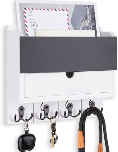 Mail and Key Holder Wall Mount with Storage Drawer & Chalkboard Panel by Lucundm