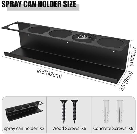 Riciakik 2 Pack Wall-Mounted Aerosol Spray Can Holder Storage Rack, Heavy-Duty Paint Bottle Organizer With 10 Holes, Black Spray Steel Rack for Garage, Shop, Home or Tool Trailer - Image 2