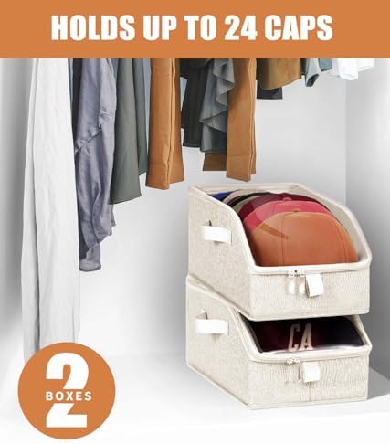 Livelab Hat Organizer for Baseball Caps, Hat Storage Boxes, Beige 2Pcs - Image 4