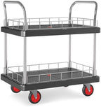 2 Shelf Utility Service Cart- 660lbs Capacity Heavy-Duty Plastic Rolling Utility Carts with 4 of 360° Swivel Wheels and Handle, Large Service Cart for Groceries,Warehouse,Garage 34.6''x 22.8'' by ChincoStar