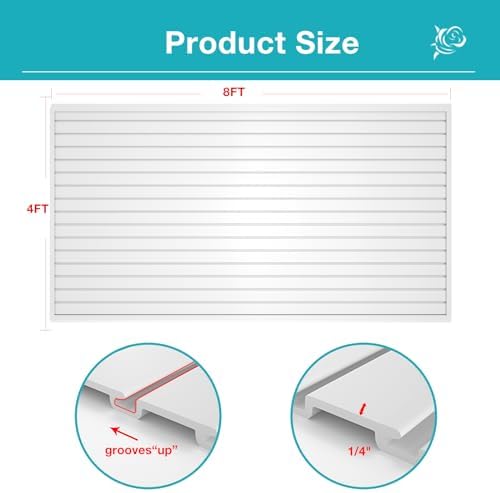 NeatiEase Slatwall Panel Wall Storage Systems, 4 x 8ft Slat Wall Paneling Garage Wall Organizer, Heavy Duty Wall Mounted PVC Wall Rack (White) - Image 4