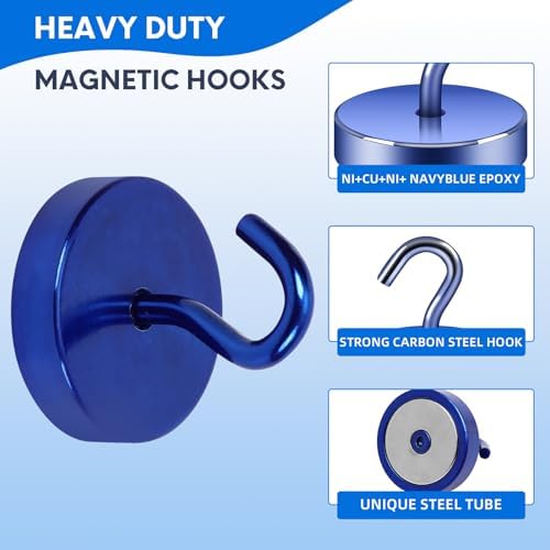 Neosmuk Magnetic Hooks Steel Tube Design for Cruise,100lb+ Navyblue,10 Pack - Image 4