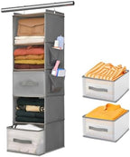 5-Tier Hanging Organizer for Closet, Fabric Closet Organizer with 2 Hooks, 2 Pull-Out Drawers, Foldable Space-Saving Storage (Gray) by BIEBOS