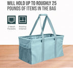 Extra Large Utility Tote Bag - Oversized Collapsible Reusable Wire Frame Rectangular Canvas Basket With Two Exterior Pockets For Beach, Pool, Laundry, Car Trunk, Storage - Light Blue - Image 5