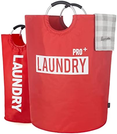 Caroeas Super Large 150L Laundry Basket Pro, Waterproof Laundry Hamper, Collapsible Laundry Basket Easy Storage, Clothes Hamper Stands Up Well, Laundry Bag with Padded Handles (Red) by Caroeas