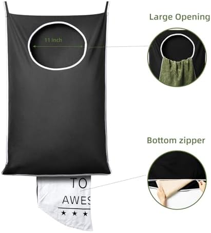 KEEPJOY XL 2-Pack Door Hanging Laundry Hamper, Size 36.5X22.5 Inch Door Hamper Bag with Large Opening and Sturdy Hooks for All Family Laundry Storage bag (Black-2Pack) - Image 5