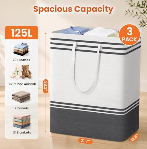 TranquilRelax 3-Pack Laundry Basket, Laundry Hamper, Grey-125L - Image 2