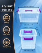 Storage Bins with Lids,7Qt Clear Stackable Storage Containers With Lids Buckle Latches.Perfect for LEGO, Crafts, Office Supplies, and Dorm Room Organization,6-Pack (Clear) - Image 2