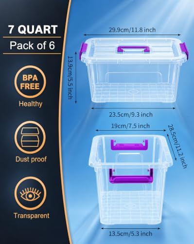 Storage Bins with Lids,7Qt Clear Stackable Storage Containers With Lids Buckle Latches.Perfect for LEGO, Crafts, Office Supplies, and Dorm Room Organization,6-Pack (Clear) - Image 2