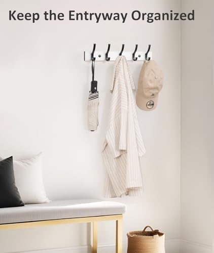 Optish Coat Rack Wall Mount, 16.5 Inches Wood Coat Hooks Wall Mount, Wall Coat Rack with 5 Hooks, Hat Rack Wall Hooks for Hanging Coat, Bag, Towel (2Pack, White) - Image 4