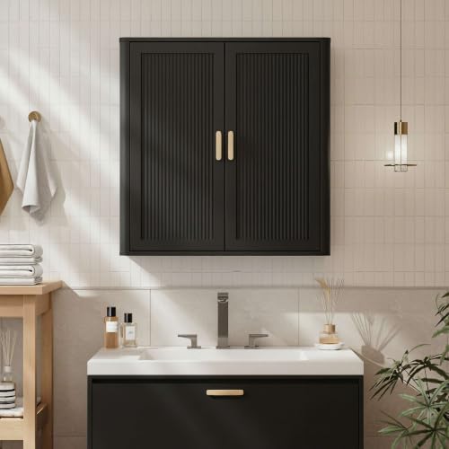 INNOD Bathroom Storage Cabinet, Over The Toilet Storage Cabinet, Medicine Cabinet with Adjustable Wood Shelf & Doors for Laundry Room & Kitchen & Living Room(Black) - Image 6