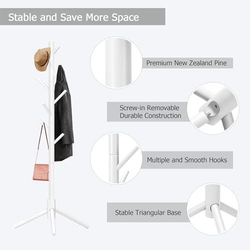 8-Hook Freestanding Coat Rack 3 Adjustable Heights White 2PCS - Image 5