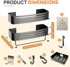 Gun Grey Adhesive Square Shower Caddy with Towel Bar, Soap Dish and Hooks - Image 2