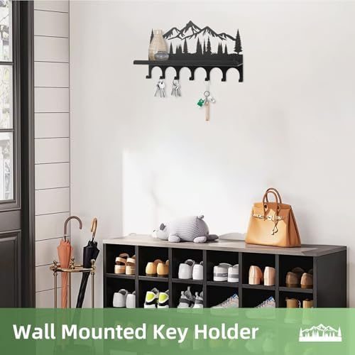 Wall Mounted Mountain Key & Mail Holder with Shelf | Metal Key Organizer with 2 in 1 Key Hooks for Entryway, Hallway, Office - Image 5