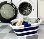 SAMMART 40L (10.5 gallon) Collapsible Plastic Laundry Hamper - Foldable Pop Up Storage Container/Organizer - Portable Washing Tub - Space Saving Basket (1, White/Starry Blue) - Image 2