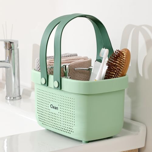Portable Shower Caddy Basket with Handle Plastic Storage Basket Small Green - Image 2