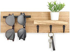 Key Holder for Wall, Decorative Entryway Shelf with Hooks Holds Keys, Dog Leash, Sunglasses – Key Hanger with 3 Hooks Organizes, Enhances Home Decor (15” x 4.5” x 2.6”) (Wood) by Lucundm