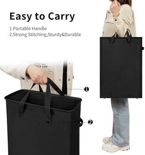 Slim Laundry Hamper With Handles Collapsible Laundry Basket Thin Dirty Clothes Basket Narrow Laundry Bag Foldable Dirty Clothes Hamper 45L (21 inches,Black) - Image 4