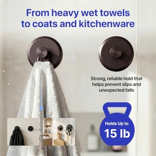 HOME SO Suction Cup Hooks for Shower & Bathroom Towel Holder 2-Pack Bronze - Image 4