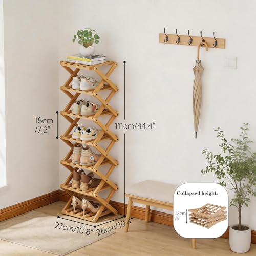 Vertical Narrow Shoe Rack, 7 Tier Portable Folding Shoe Storage Rack, Without Installation Free Standing Shoe Rack for Corridors, Bedrooms Living Room Corner and Small Spaces (7 Tier) - Image 2