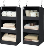 GRANNY SAYS 3-Shelf Hanging Closet Organizer, Foldable Storage, Black | 33 lb Capacity, No-Sag Support, Keeps Clothes Neat, Folds Flat, Fits RV, Dorm & Small Closets, 2 Pack by GRANNYSAYS