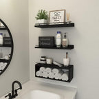 WOPITUES Floating Shelves for Wall with Cube Shelf, Wall Shelves with Metal Rail for Bathroom Decor, Bathroom Organizers and Storage, Over Toilet Shelves for Toilet Paper-Black (Pack of 2) - Image 6