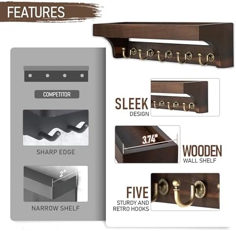 Rebee Vision Acacia Wood Key Holder Wall Mount for Home Decor, Dark Brown - Image 6