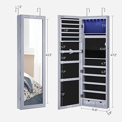 SONGMICS 6 LEDs Mirror Jewelry Cabinet, 47.2-Inch Tall, Lockable - Image 6